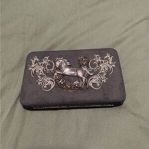 Black Suede Vintage  Equestrian Wallet.